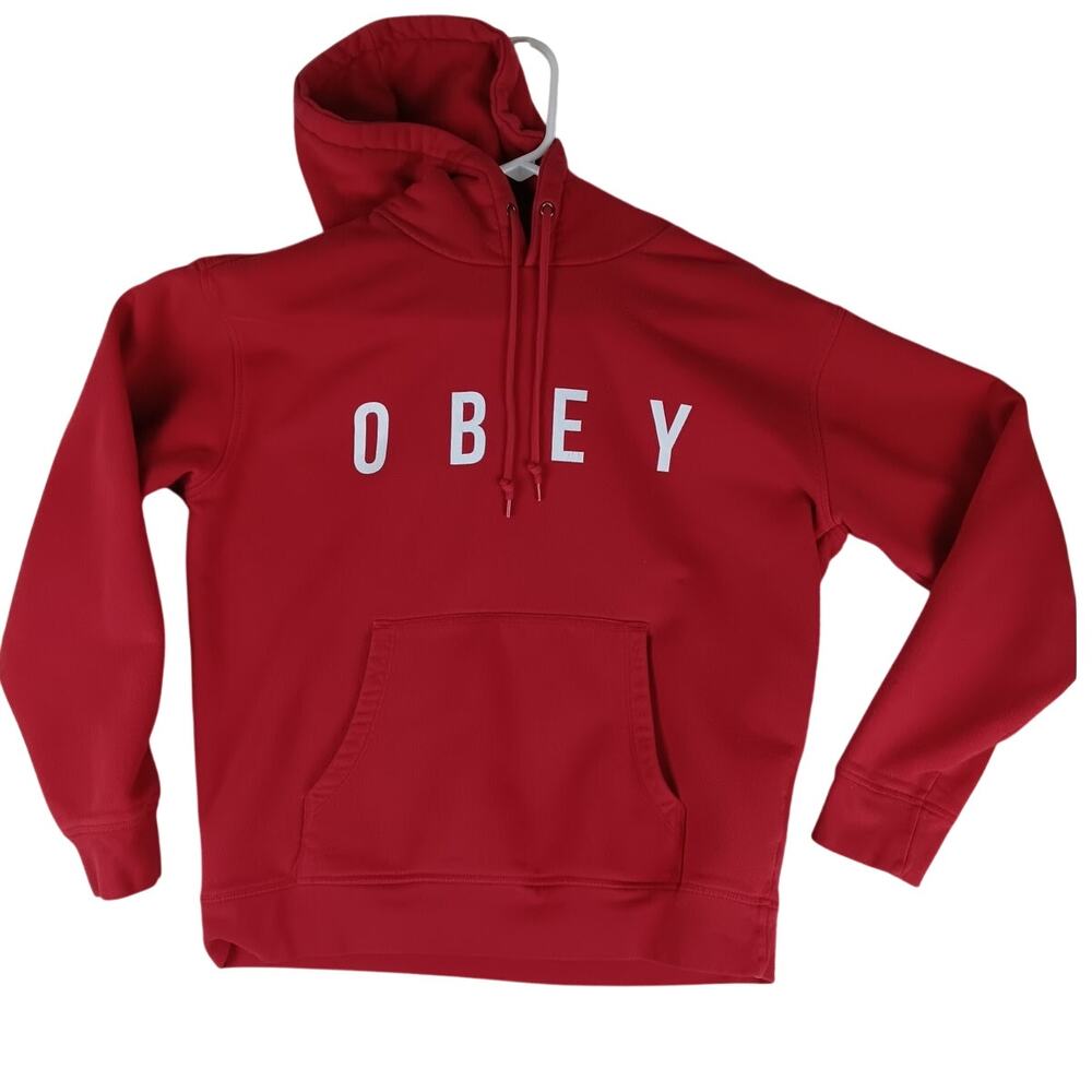 Obey Anyway Hoodie‎ Mens Small Red Street Drawstring Spell Out